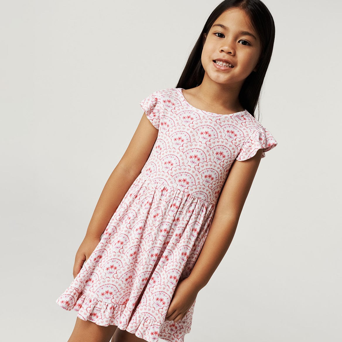 Bamboo Pointelle Cap Sleeve Ruffled Twirl Dress - Janelle (Floral) - Image 3