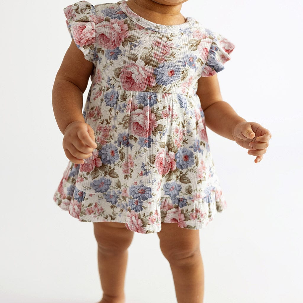 Bamboo Pointelle Ruffled Bodysuit Dress - Etta (Floral) - Image 2