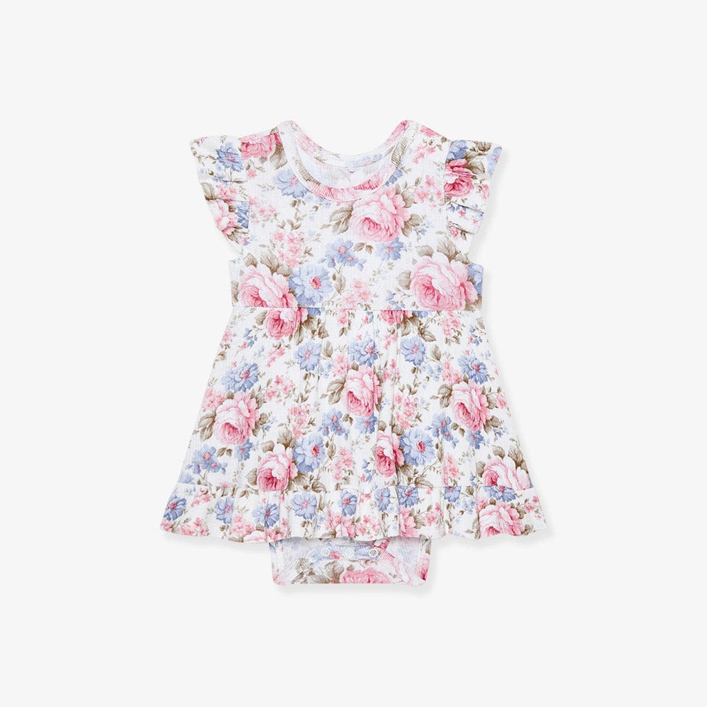 Bamboo Pointelle Ruffled Bodysuit Dress - Etta (Floral) - Image 3