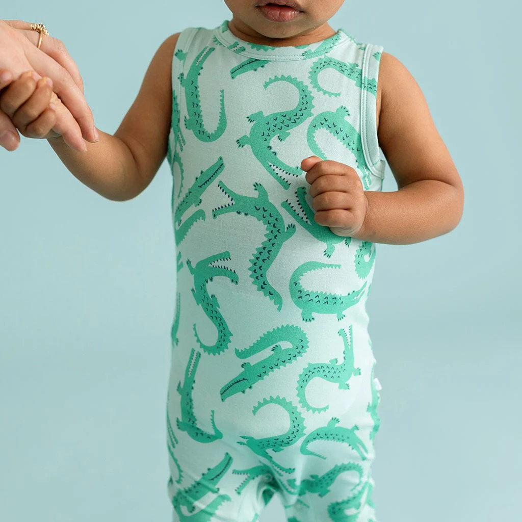 Bamboo Racerback Romper - Smiles (Crocodiles) - Image 2
