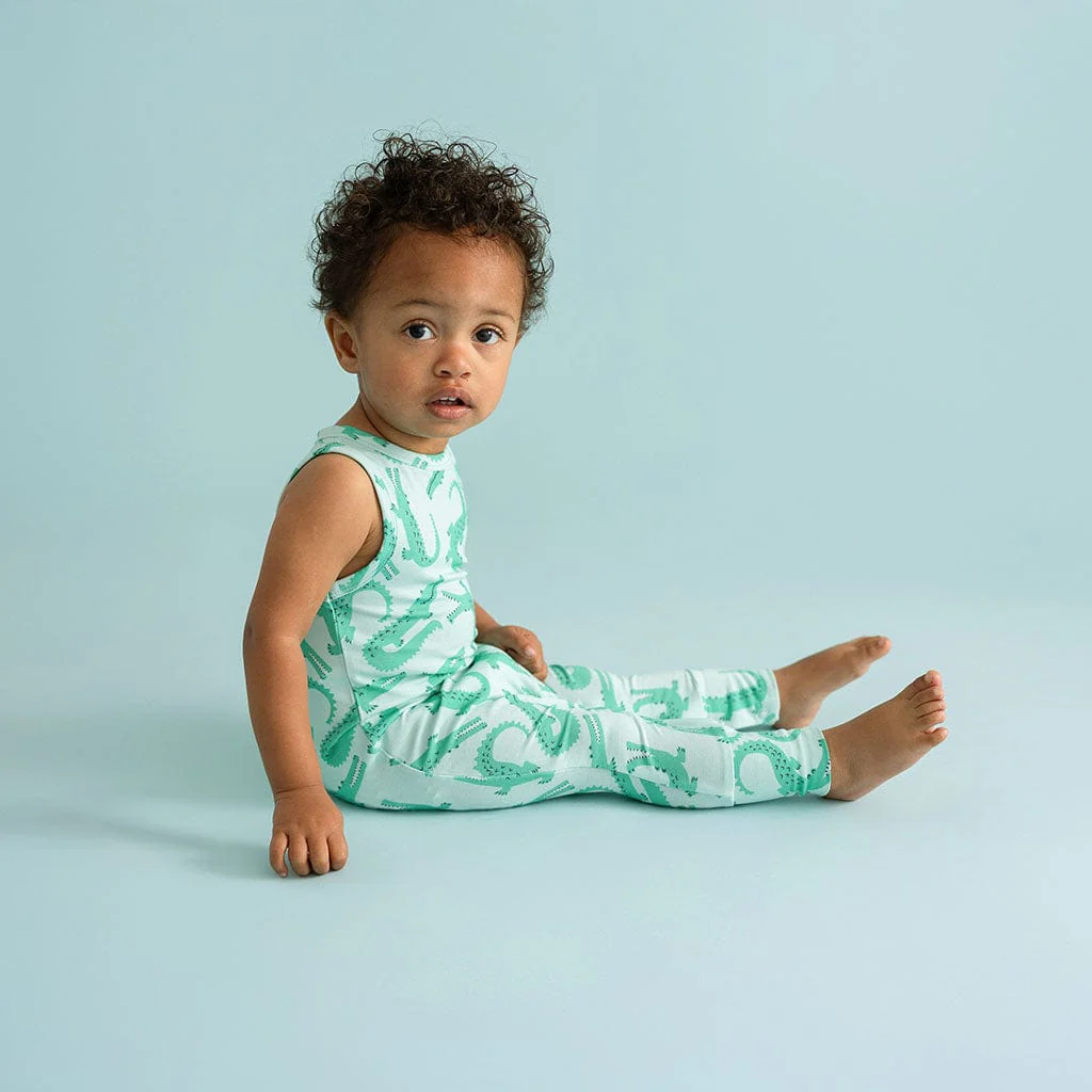 Bamboo Racerback Romper - Smiles (Crocodiles) - Image 3