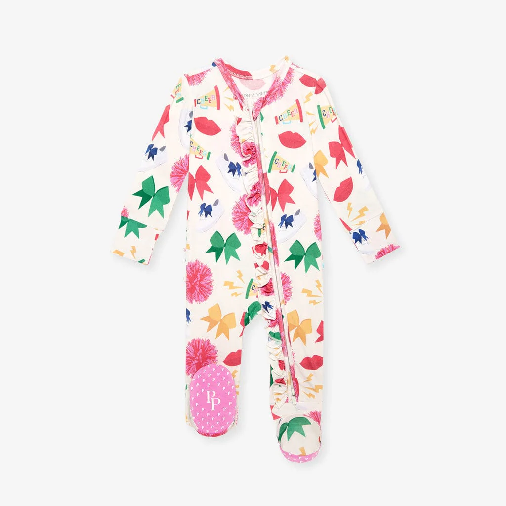 Bamboo Ruffle Footie with 2-Way Zipper - Sabrina (Cheer) - Image 5