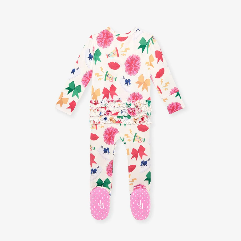 Bamboo Ruffle Footie with 2-Way Zipper - Sabrina (Cheer) - Image 6