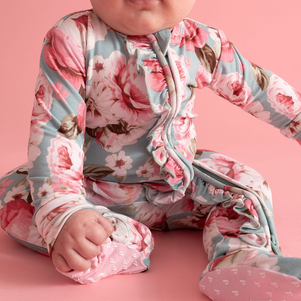 Bamboo Ruffle Footie with 2-Way Zipper - Briana (Floral) - Image 2