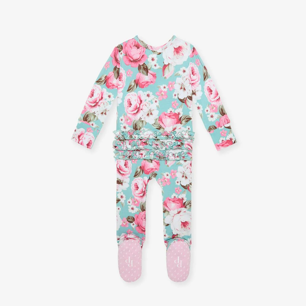 Bamboo Ruffle Footie with 2-Way Zipper - Briana (Floral) - Image 6
