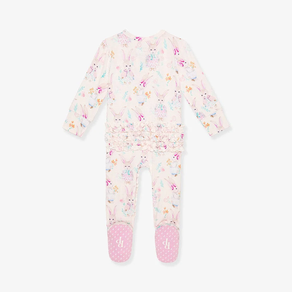 Bamboo Ruffle Footie with 2-Way Zipper - Clementine (Bunnies) - Image 2