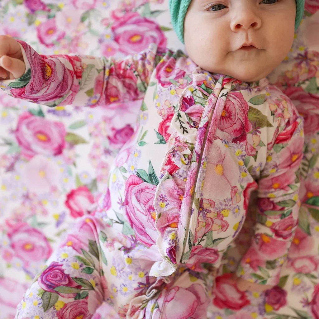 Bamboo Ruffle Footie with 2-Way Zipper - Elly (Floral) - Image 2