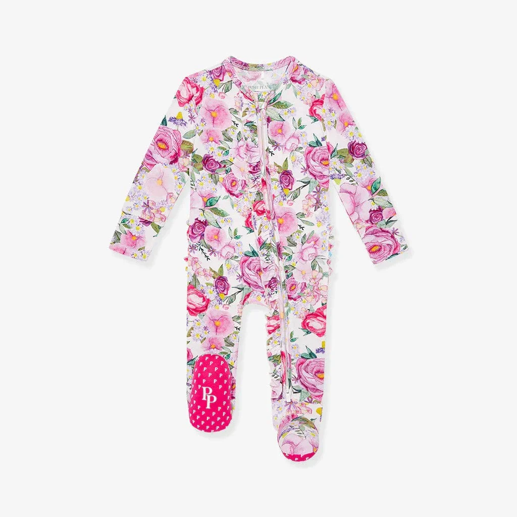 Bamboo Ruffle Footie with 2-Way Zipper - Elly (Floral) - Image 6