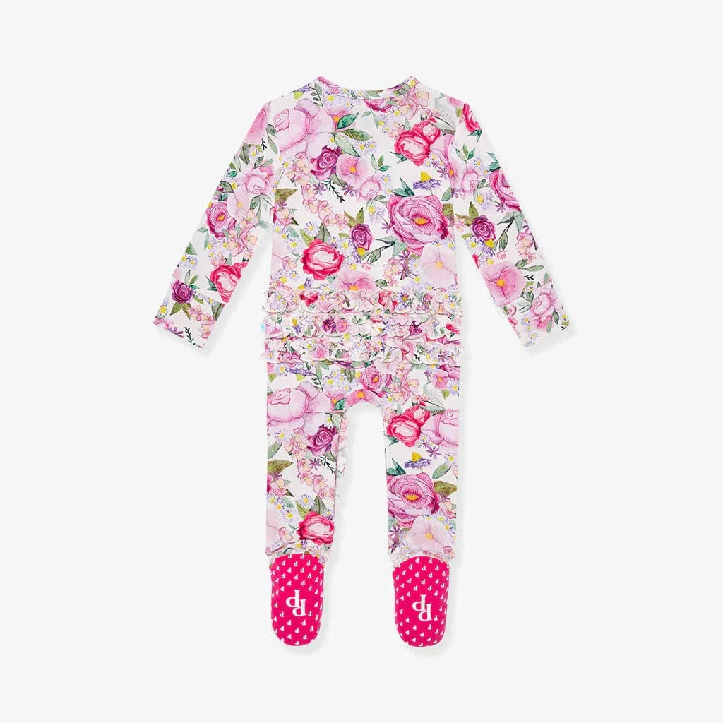 Bamboo Ruffle Footie with 2-Way Zipper - Elly (Floral) - Image 7
