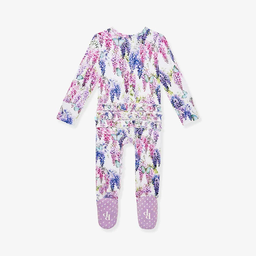 Bamboo Ruffle Footie with 2-Way Zipper - Laura Jane (Floral) - Image 4