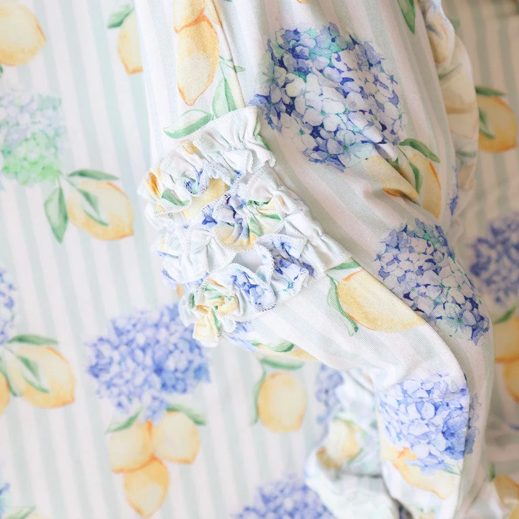 Bamboo Ruffle Footie with 2-Way Zipper - Nicola (Lemon Floral) - Image 3
