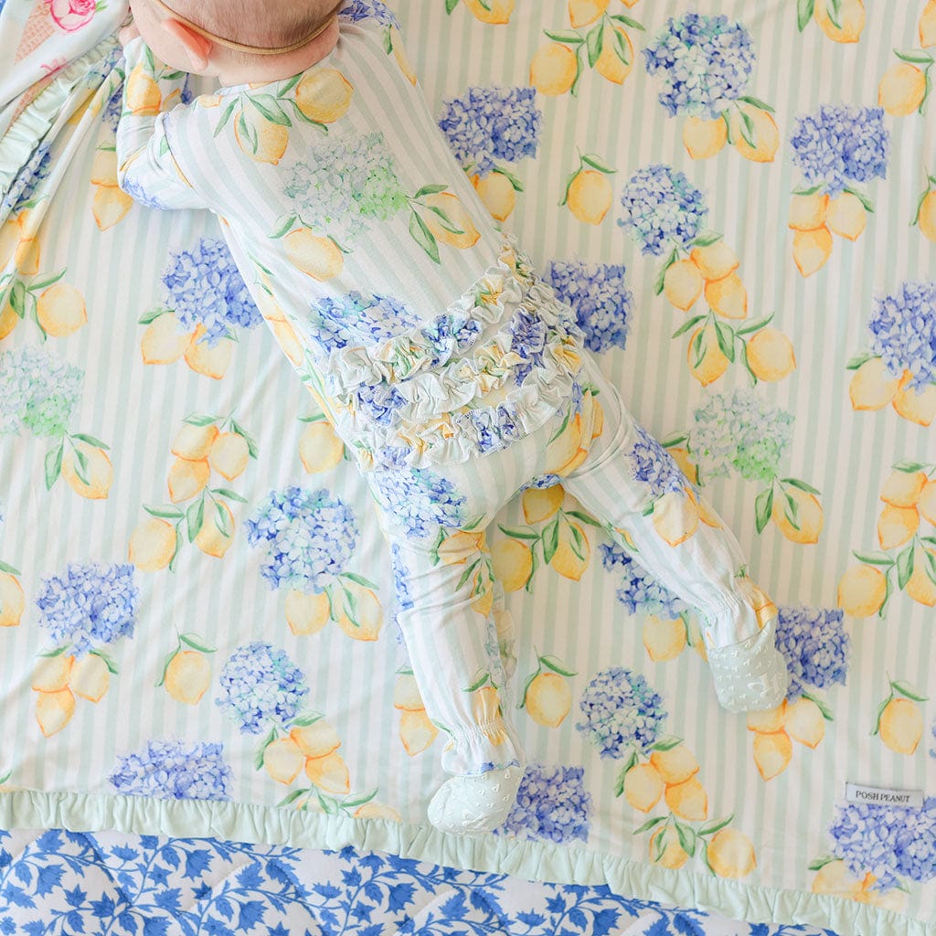 Bamboo Ruffle Footie with 2-Way Zipper - Nicola (Lemon Floral) - Image 4