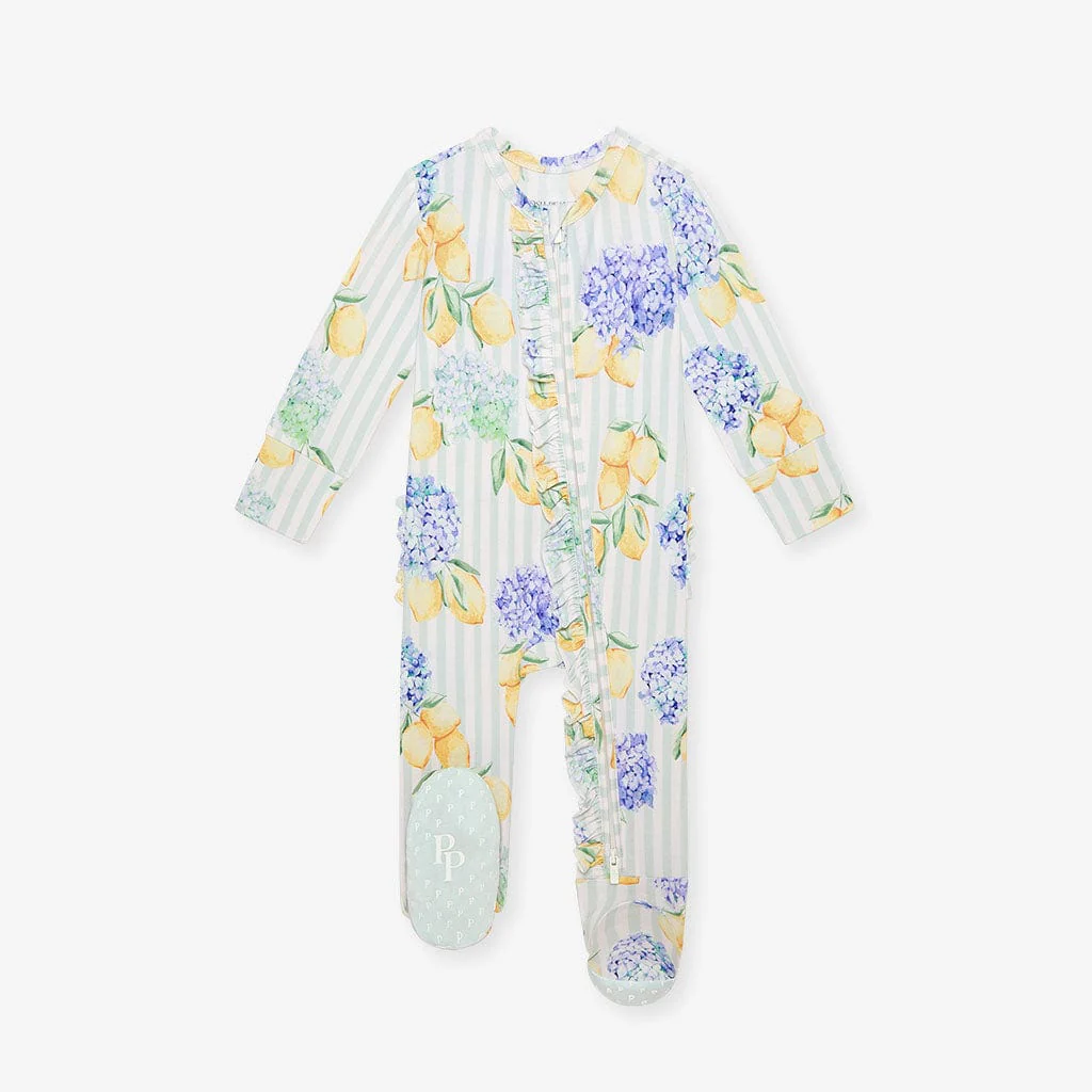 Bamboo Ruffle Footie with 2-Way Zipper - Nicola (Lemon Floral) - Image 5