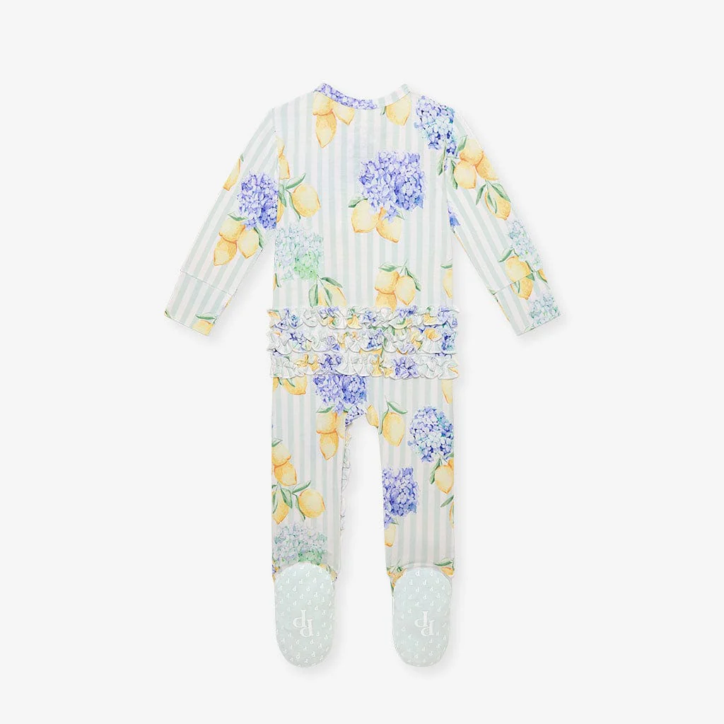 Bamboo Ruffle Footie with 2-Way Zipper - Nicola (Lemon Floral) - Image 6