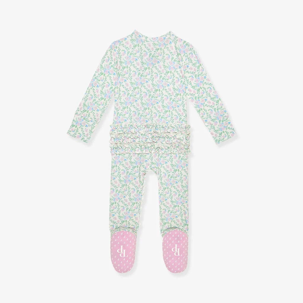 Bamboo Ruffle Footie with 2-Way Zipper - Prairie Floral - Image 2