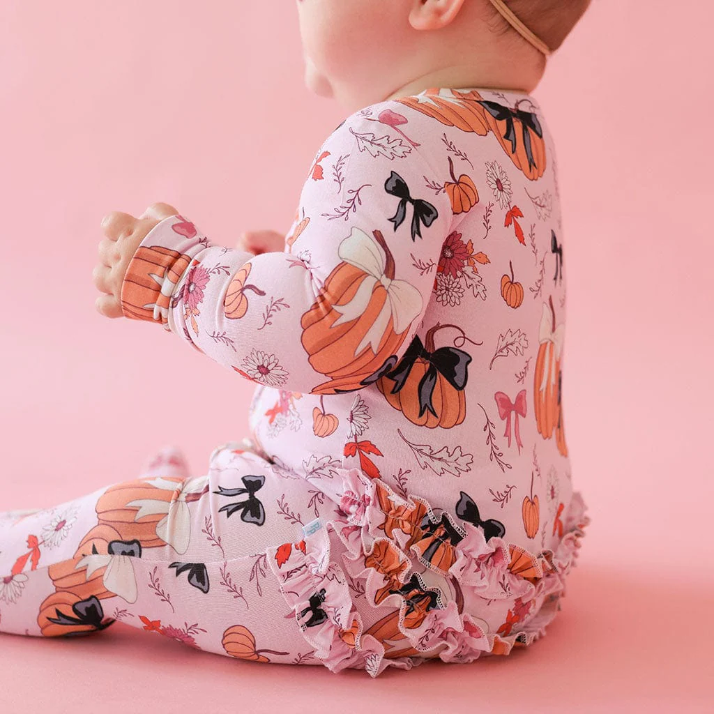 Bamboo Ruffle Footie with 2-Way Zipper - Regan (Pumpkin) - Image 2