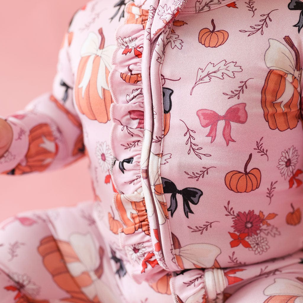 Bamboo Ruffle Footie with 2-Way Zipper - Regan (Pumpkin) - Image 3