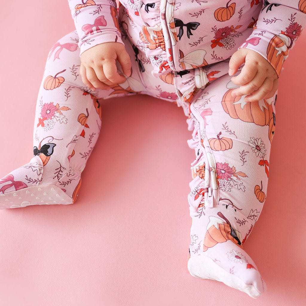 Bamboo Ruffle Footie with 2-Way Zipper - Regan (Pumpkin) - Image 4