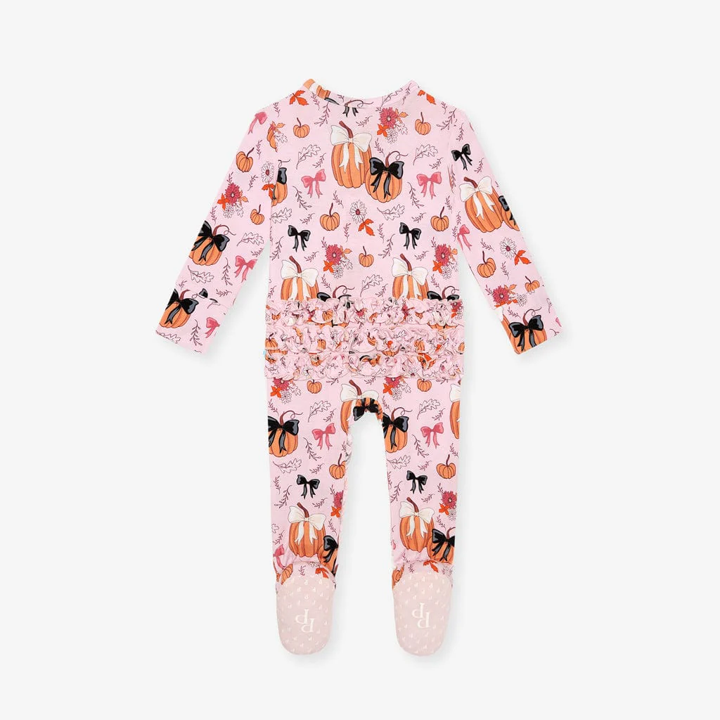 Bamboo Ruffle Footie with 2-Way Zipper - Regan (Pumpkin) - Image 6