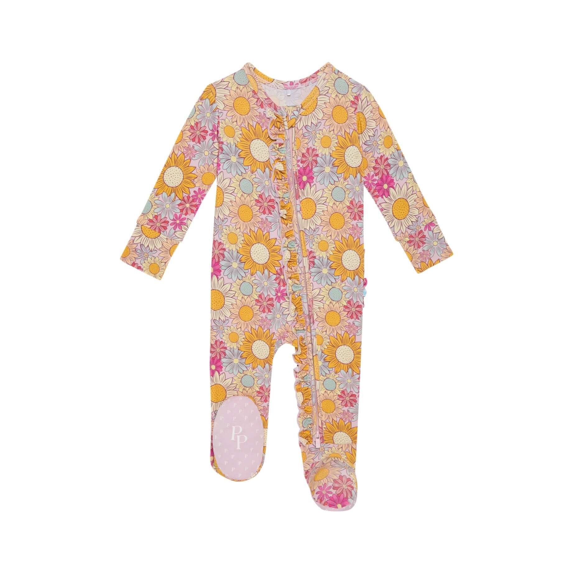 Bamboo Ruffle Footie with 2-Way Zipper - Rosalinda (Floral) - Image 3