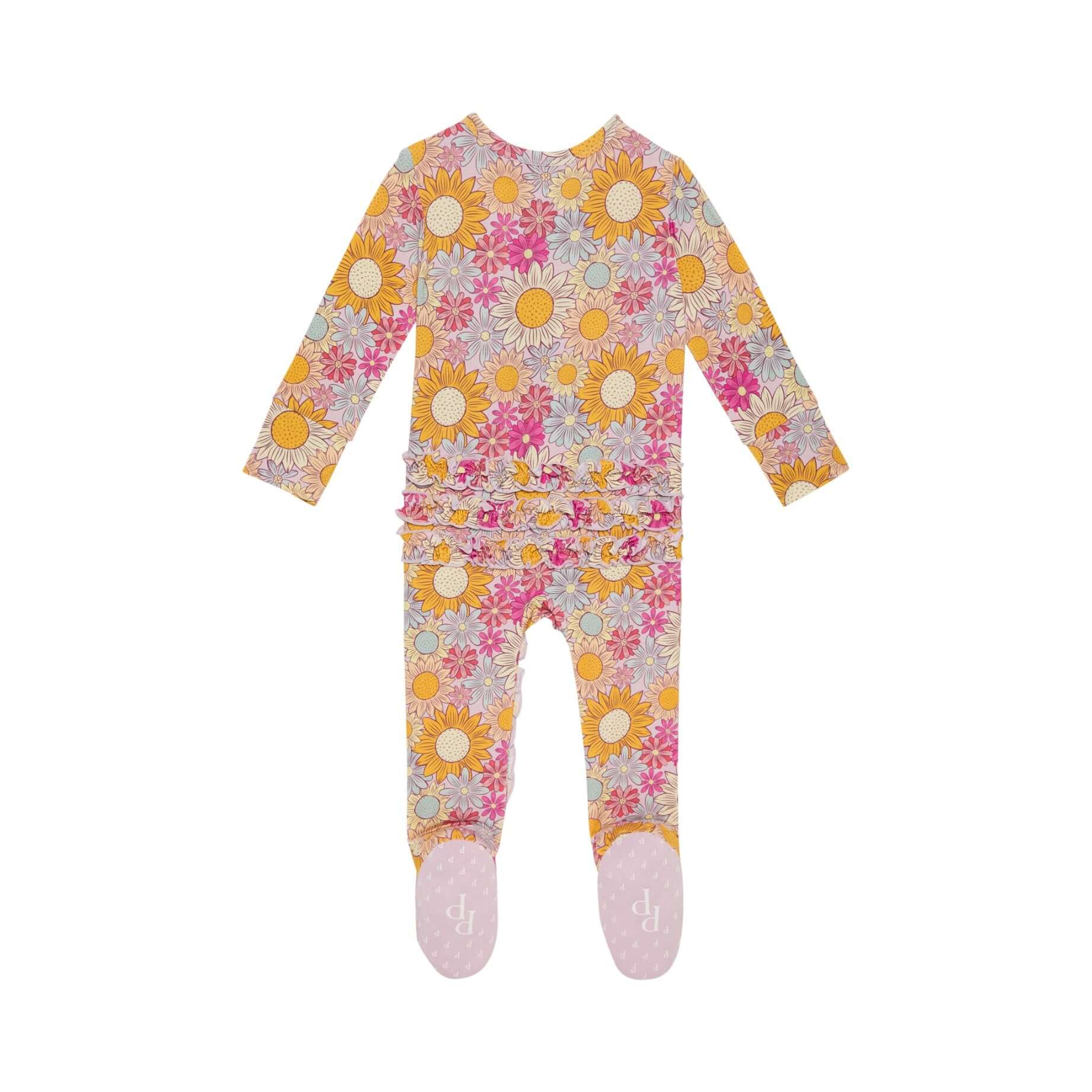 Bamboo Ruffle Footie with 2-Way Zipper - Rosalinda (Floral) - Image 4