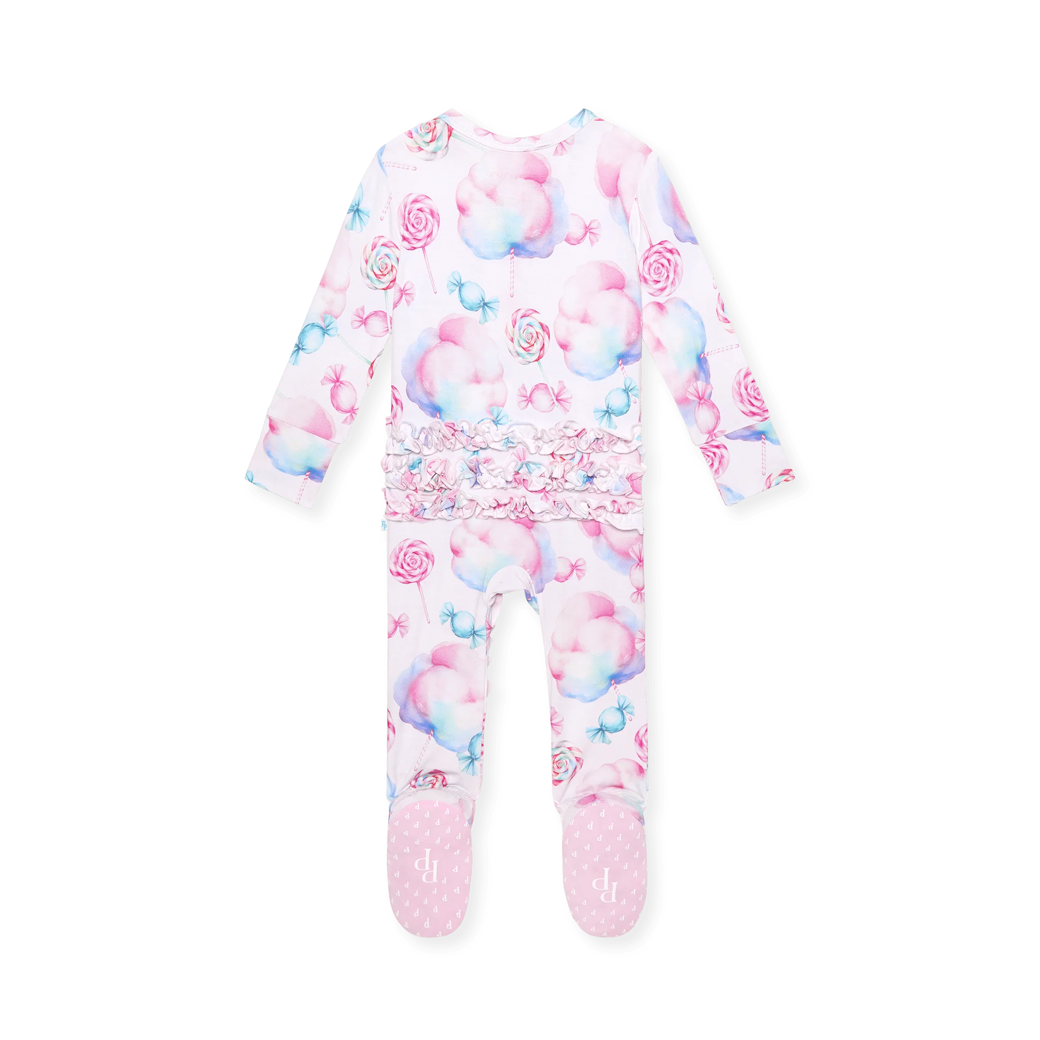 Bamboo Ruffle Footie with 2-Way Zipper - Sweeties (Cotton Candy) - Image 2