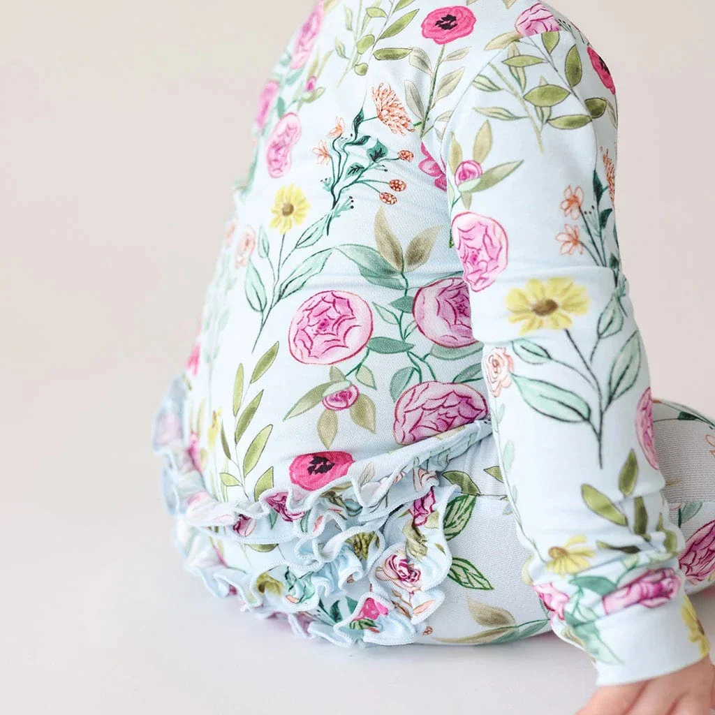Bamboo Ruffle Footie with 2-Way Zipper - Tasha (Floral) - Image 2