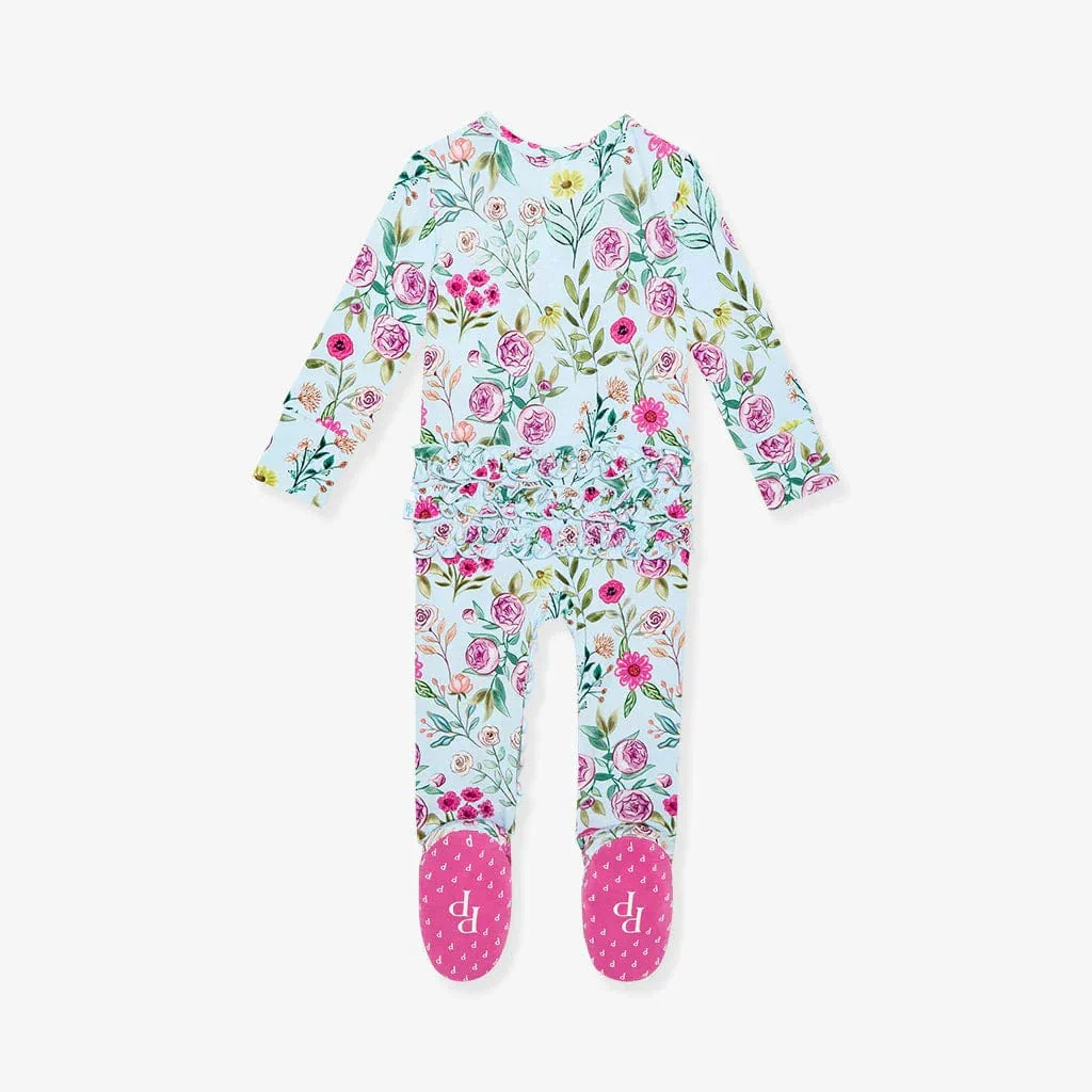 Bamboo Ruffle Footie with 2-Way Zipper - Tasha (Floral) - Image 5