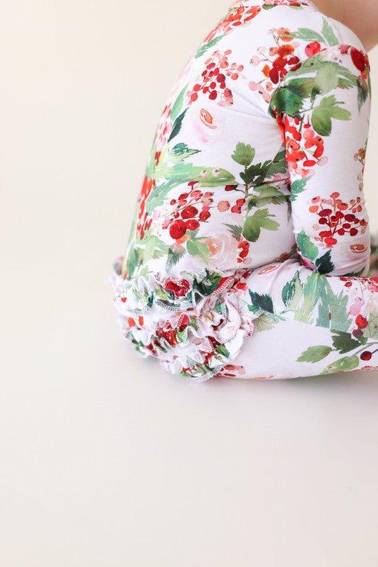 Bamboo Ruffle Footie with Zipper - Beatrix (Floral) - Image 2
