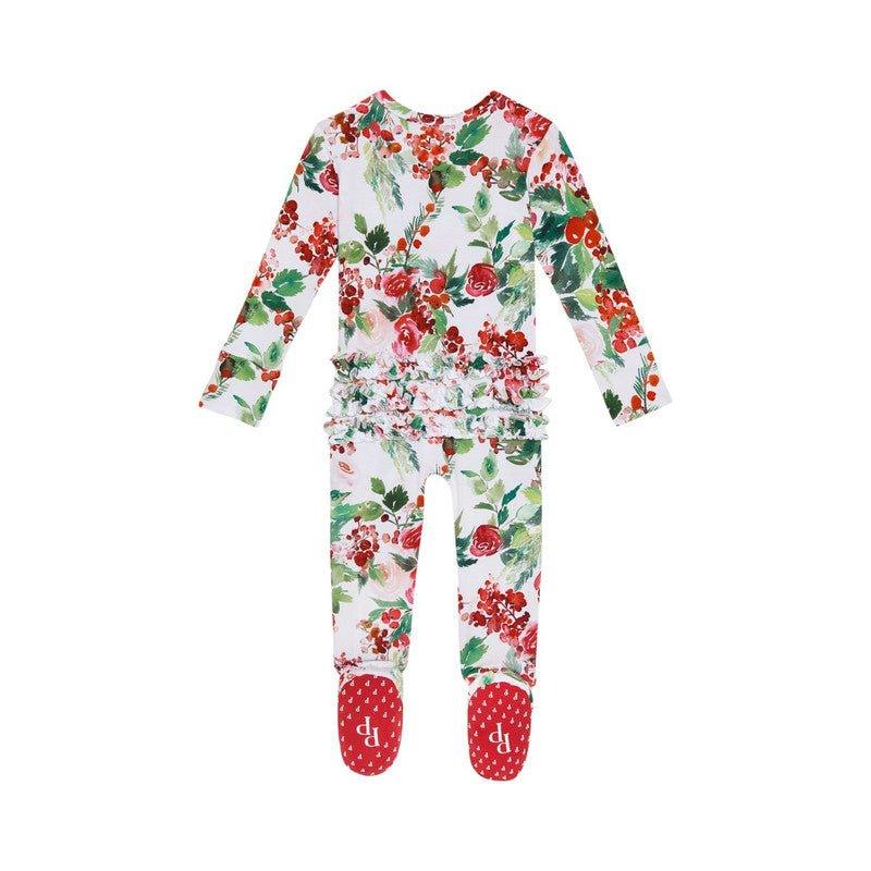Bamboo Ruffle Footie with Zipper - Beatrix (Floral) - Image 3