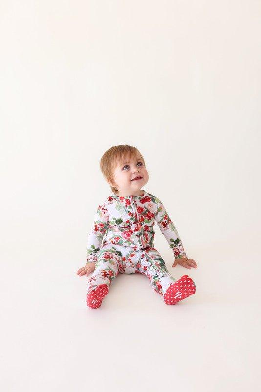Bamboo Ruffle Footie with Zipper - Beatrix (Floral) - Image 4