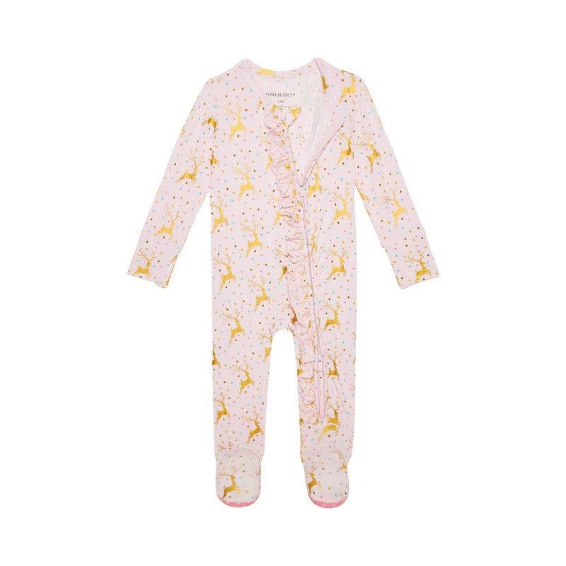 Bamboo Ruffle Footie with Zipper - Ryleigh (Reindeer) - Image 2