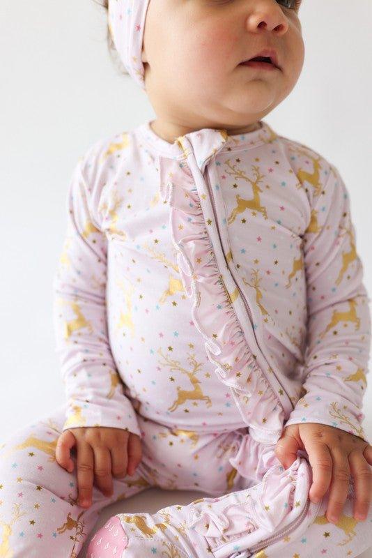 Bamboo Ruffle Footie with Zipper - Ryleigh (Reindeer) - Image 4