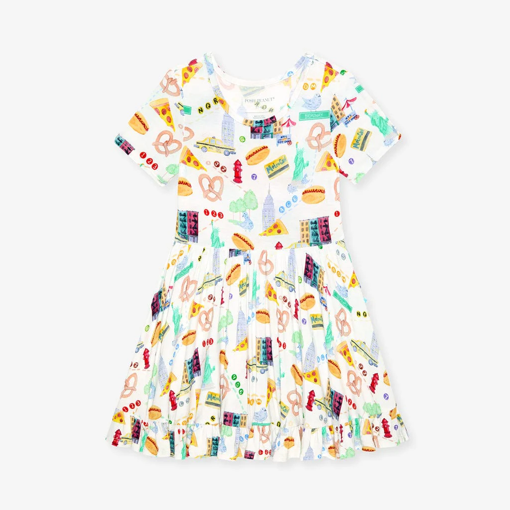 Bamboo Short Sleeve Ruffled Twirl Dress - Posh NYC