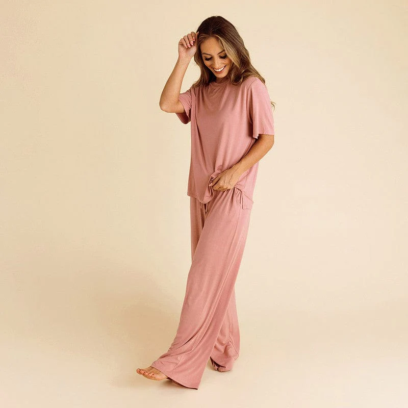 Bamboo Short Sleeve Relaxed Tee Shirt - Dusty Rose - Image 3