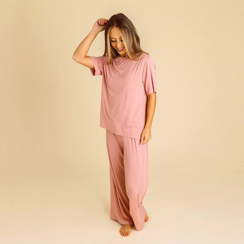 Bamboo Short Sleeve Relaxed Tee Shirt - Dusty Rose - Image 4