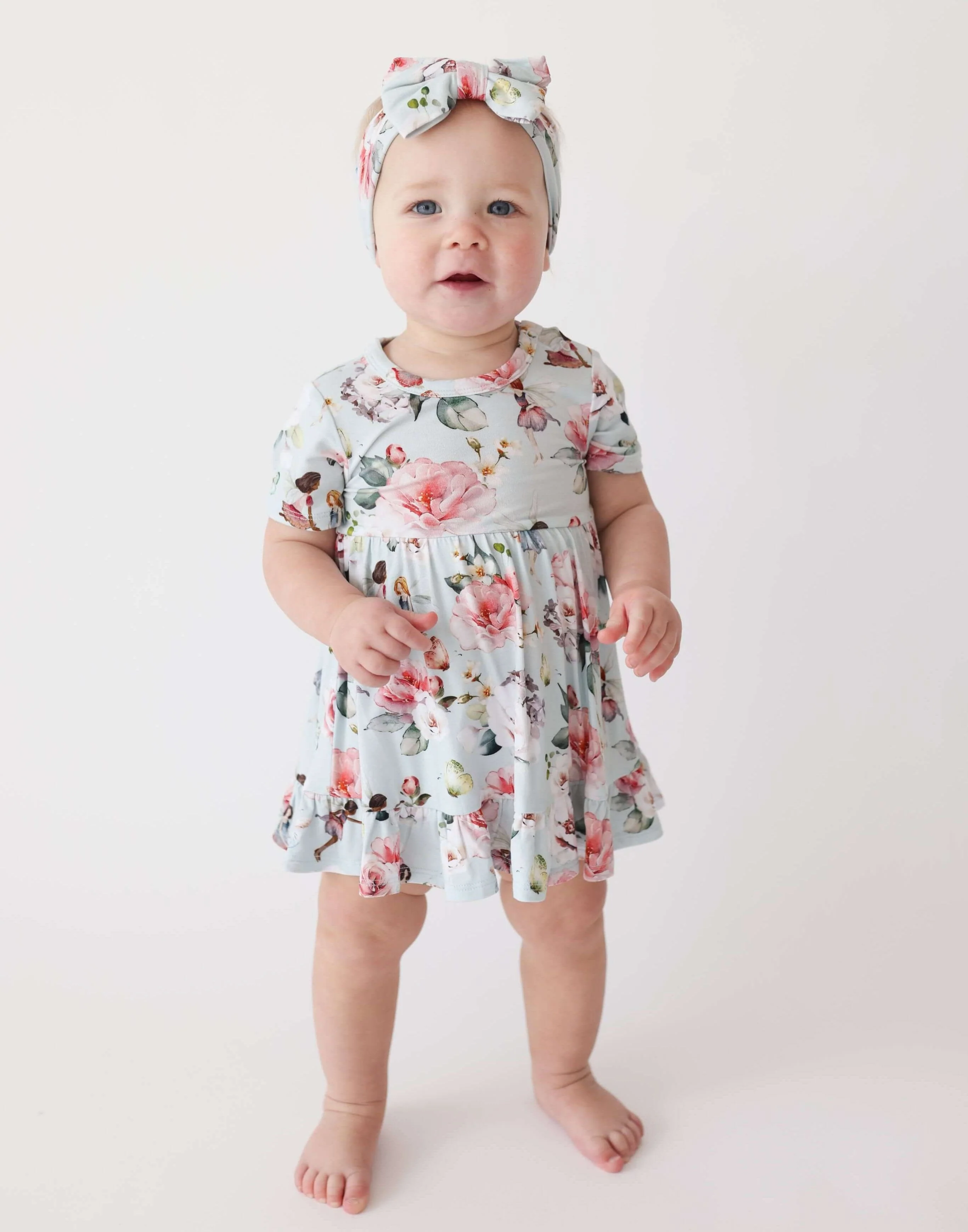 Bamboo Short Sleeve Ruffled Twirl Bodysuit Dress - Melinda (Fairies) - Image 2
