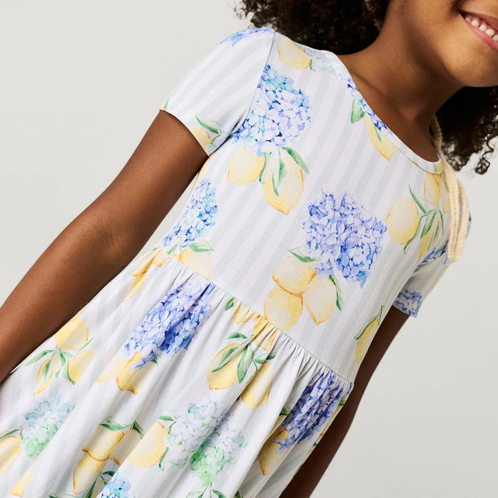 Bamboo Short Sleeve Ruffled Twirl Dress - Nicola (Lemon Floral) - Image 2