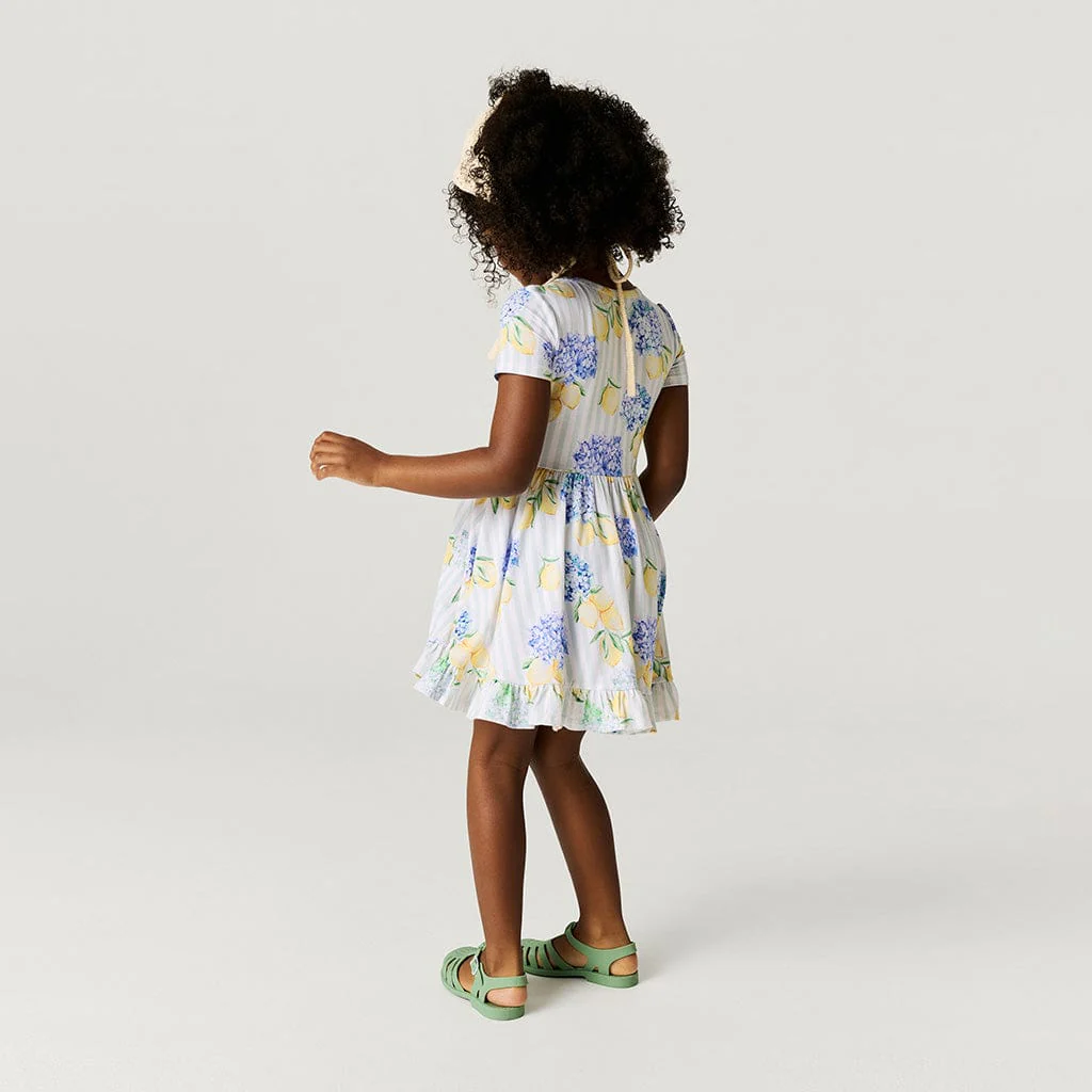 Bamboo Short Sleeve Ruffled Twirl Dress - Nicola (Lemon Floral) - Image 3