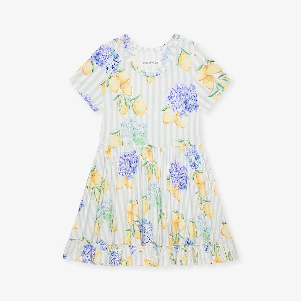 Bamboo Short Sleeve Ruffled Twirl Dress - Nicola (Lemon Floral) - Image 4