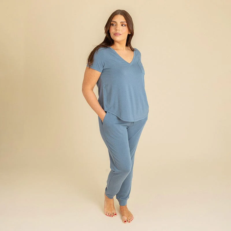 Bamboo Short Sleeve V-Neck Tee Shirt - Slate - Image 2