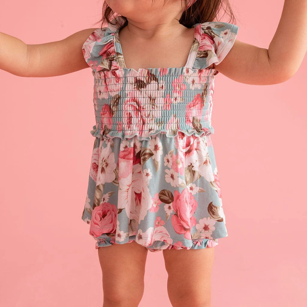 Bamboo Smocked Babydoll Top & Bummies Outfit Set - Briana (Floral) - Image 2