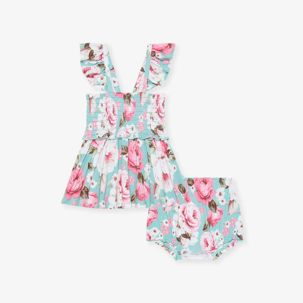 Bamboo Smocked Babydoll Top & Bummies Outfit Set - Briana (Floral) - Image 4