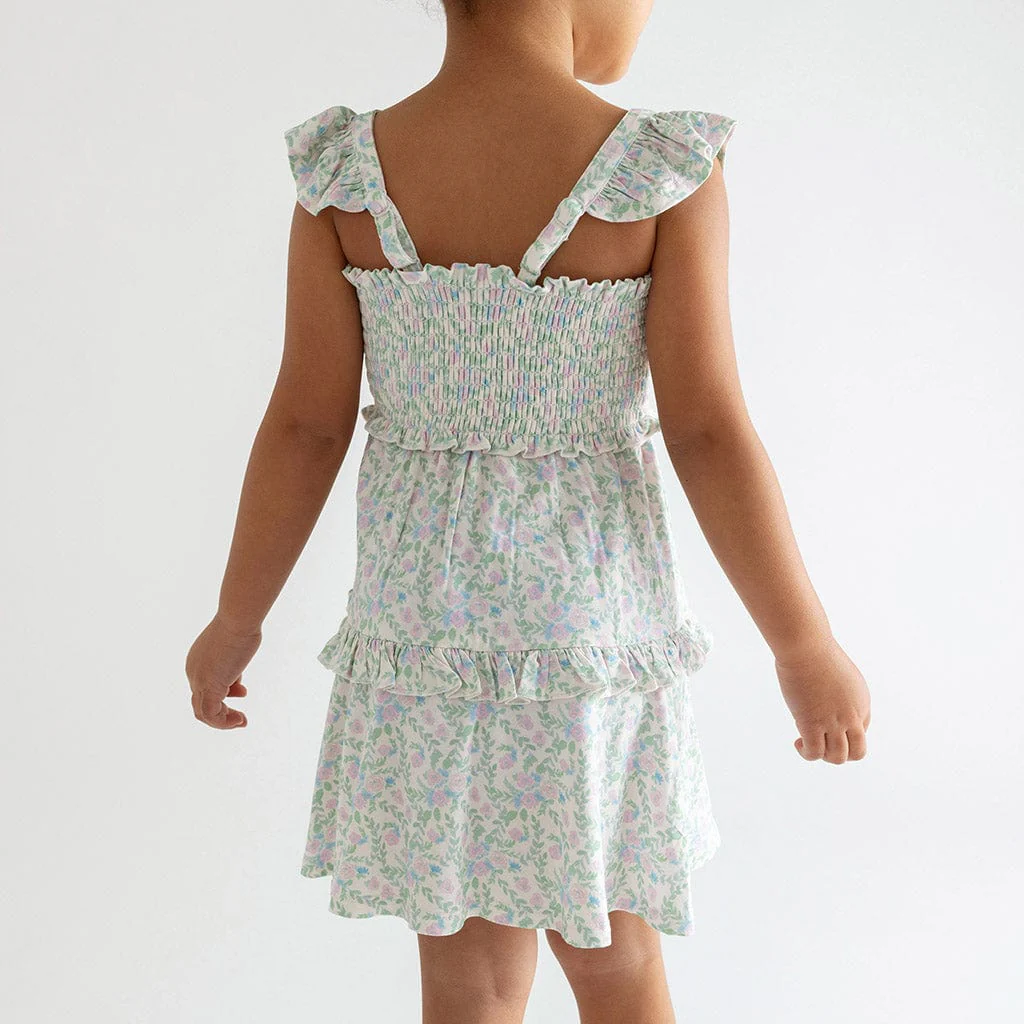 Bamboo Smocked Flutter Sleeve Babydoll Dress - Prairie Floral - Image 3