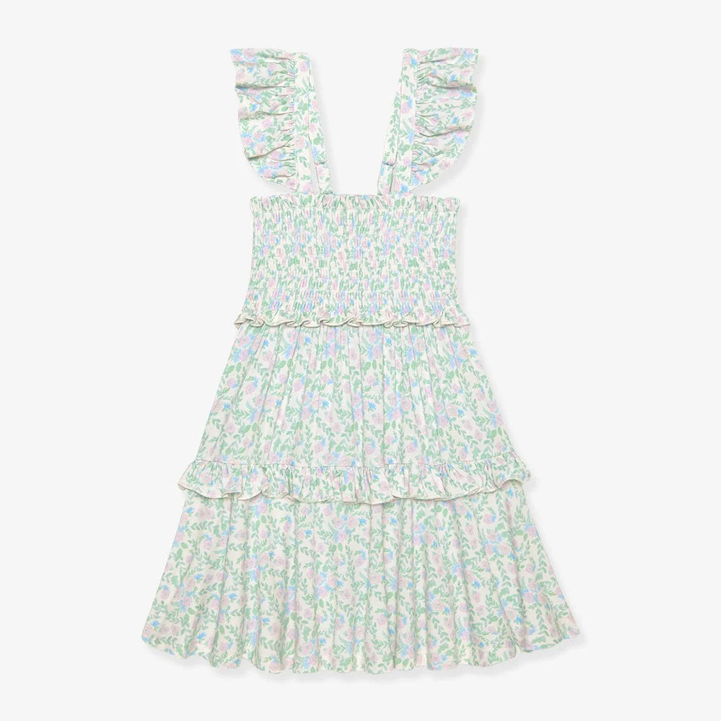 Bamboo Smocked Flutter Sleeve Babydoll Dress - Prairie Floral - Image 4