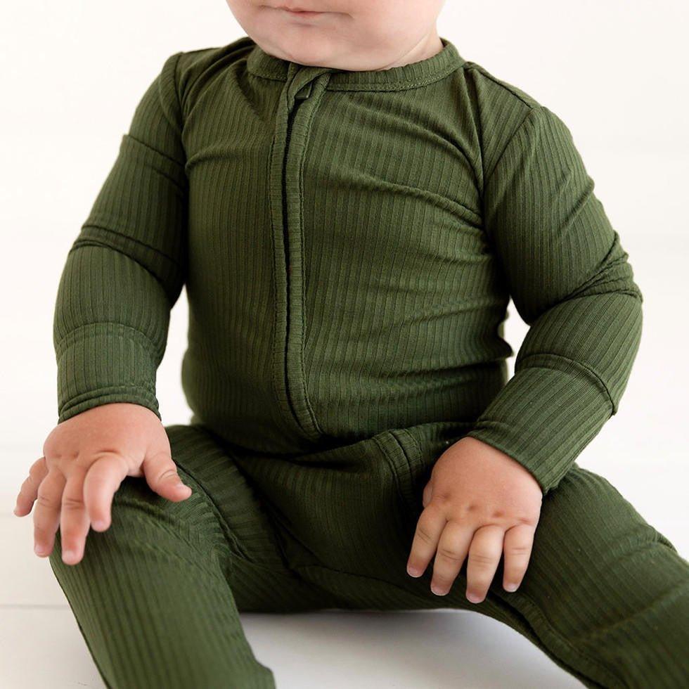 Solid Bamboo Footie with Zipper - Pine Ribbed - Image 2