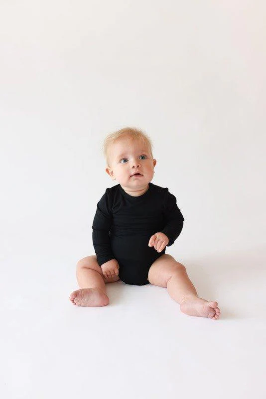 Solid Bamboo Long Sleeve Basic Bodysuit - Black - Image 2
