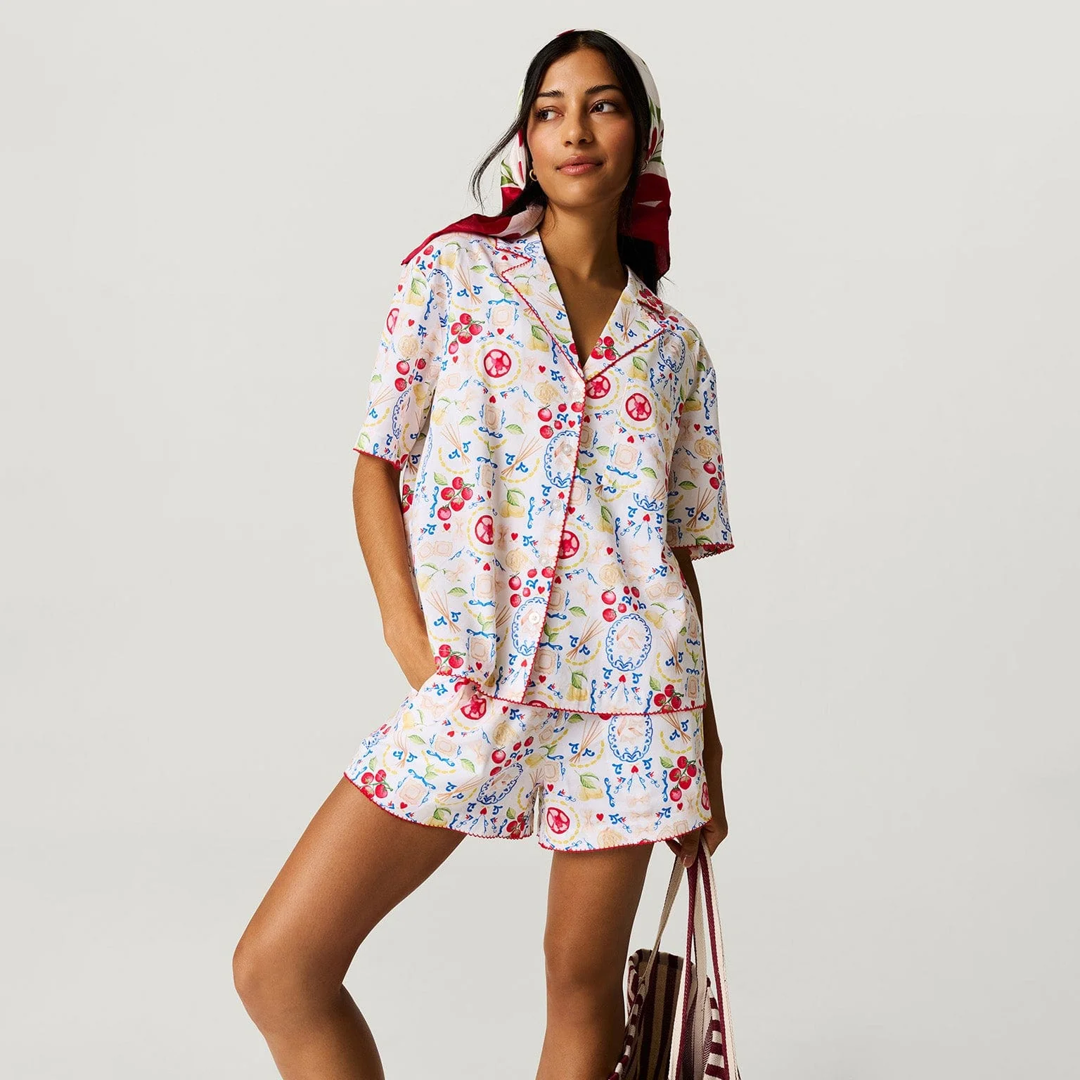 Women's Bamboo Challis Short Set - Mangia (Pasta) - Image 2