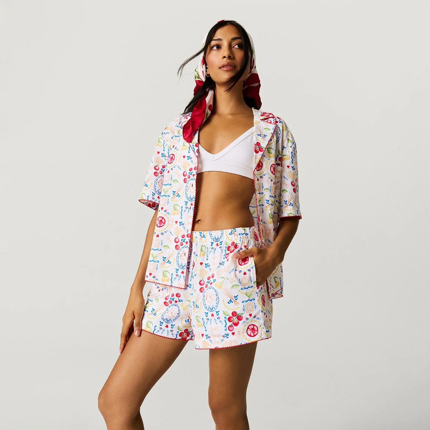 Women's Bamboo Challis Short Set - Mangia (Pasta) - Image 5