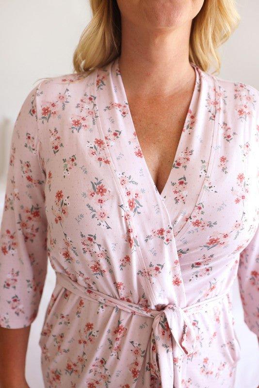 Women's Bamboo Maternity Robe with Pockets - London (Floral) - Image 2
